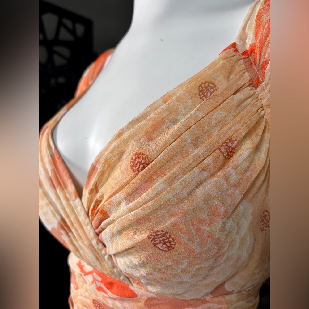 Tracy Reese 100% Silk Nectar Chrysanthemum Flowy Keyhole Back Blouse, Sz 12 - Picture 5 of 15
